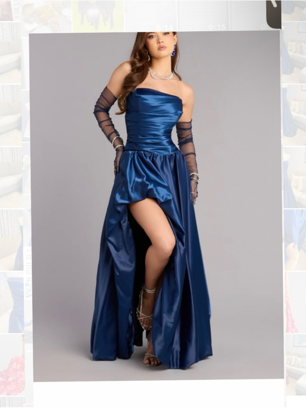 New Windsor Medium Navy Grace Satin A-Line Bubble Formal Dress